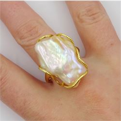 Silver-gilt Baroque pearl ring, stamped S925
