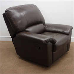  Marks & Spencer Home Grande sofa, upholstered in chocolate brown leather (W220cm) and matching reclining armchair (W110cm)   