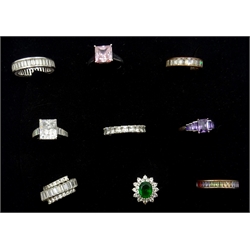  Collection of silver stone set dress rings stamped 925 (9)  
