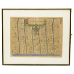 John Ogilby (British 1600-1676): 'The Road from York to West-Chester', late 17th century engraved strip map with hand-colouring pub. c.1675, 35cm x 45cm