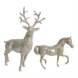 Silver plated Stag, together with cock and hen pheasant, hounds and other animals 