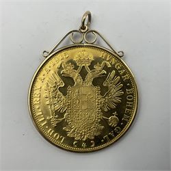 Austria 1914 restrike four ducat gold coin, in 9ct gold loose mount, gross weight approximately 16.84 grams