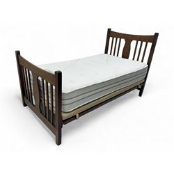 Edwardian inlaid mahogany 3' single bedstead, with headboard, footboard, wooden base and metal side supports; Giltedge 'Astrid 3000' pocket sprung mattress (L190cm, W104cm, D27cm)