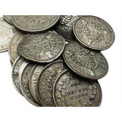 Coins including Elizabeth I 1573 sixpence and other hammered silver coins, commemorative fifty pence pieces with 2003 'Give Women The Vote', 2017 'Benjamin Bunny', 2017 'The Tales of Peter Rabbit', 2019 'Sherlock Holmes', small quantity of Great British pre 1947 silver coins, commemorative crowns, spade guinea style gaming tokens etc