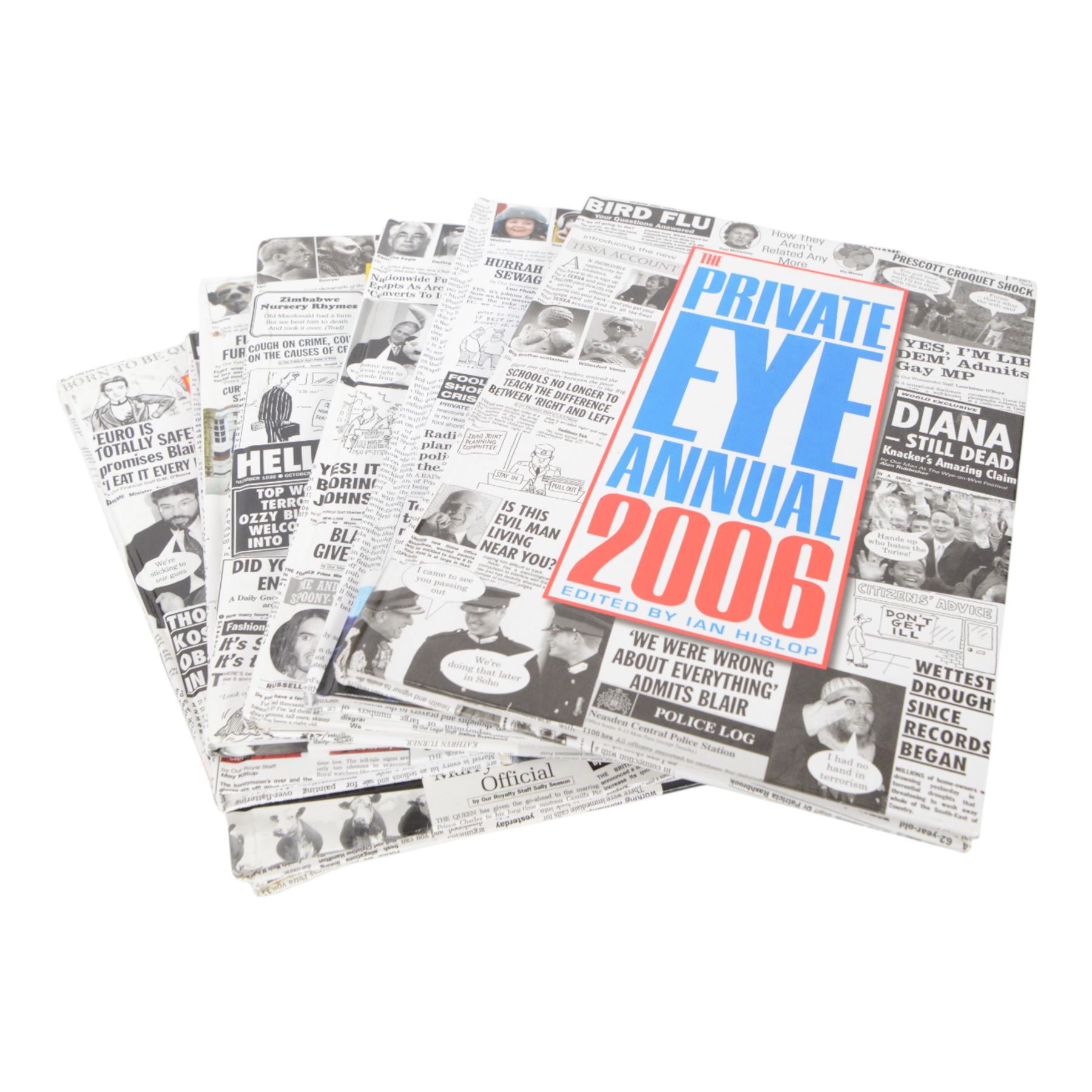 Collection of political humour and caricature books, including signed copy of Hard Times by Peter Brooke, Punch Cartoons on Colour, The Very Best of The Oldie Cartoons, etc