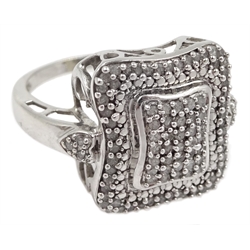 9ct white gold diamond set dress ring, hallmarked
