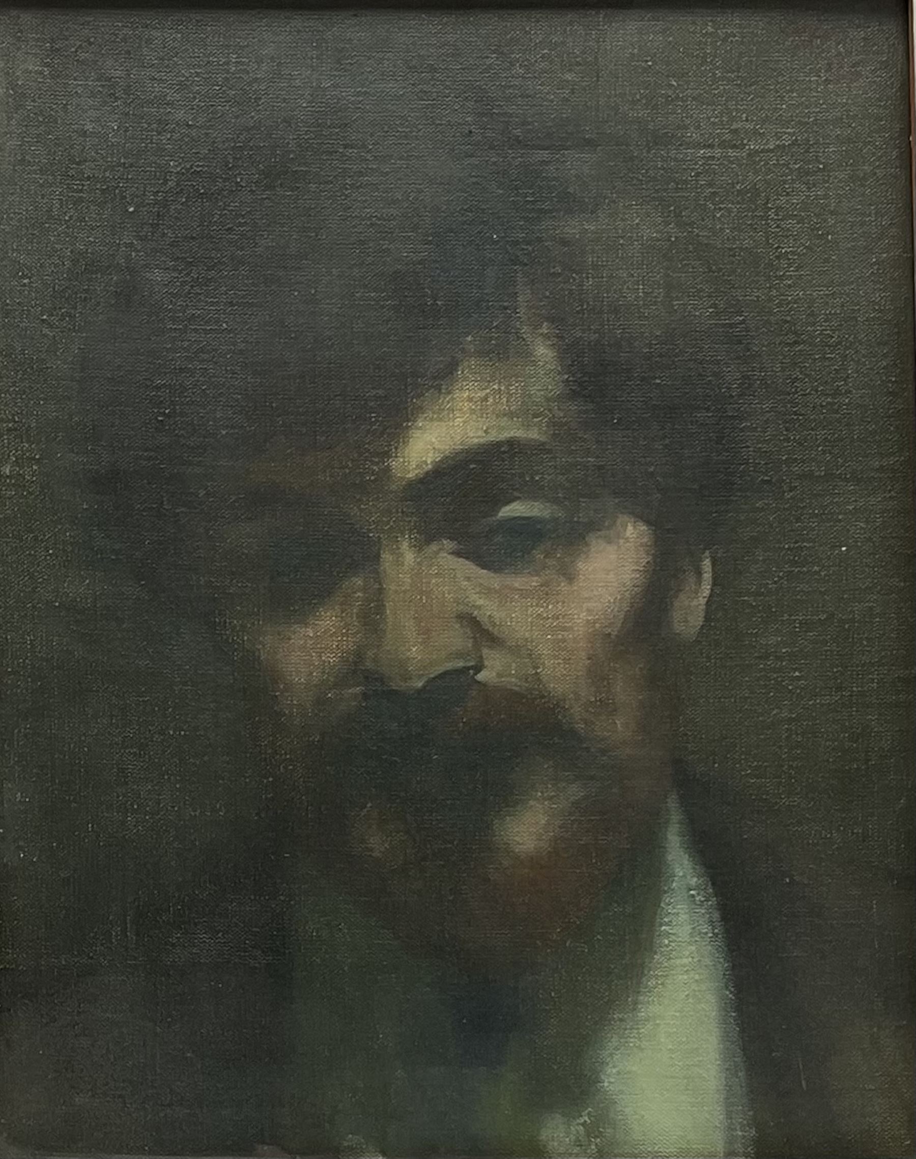 Gyorgy Gordon (Hungarian 1924-2005): 'James Hamilton' bust portrait, oil on canvas signed with initials and dated '86, titled and dated 1986-7 verso 40cm x 31cm
Provenance: purchased from the artist by the vendor