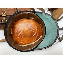 British Army General Staff officer's peaked cap by Herbert Johnson London in Moss Bros. delivery box; two officer's Sam Browne leather belts; leather pistol holster and sword hanger; pair of leather gloves and pair of spurs