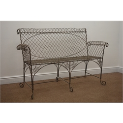  Distressed metal wire garden bench seat H88cm, W128cm, D64cm  