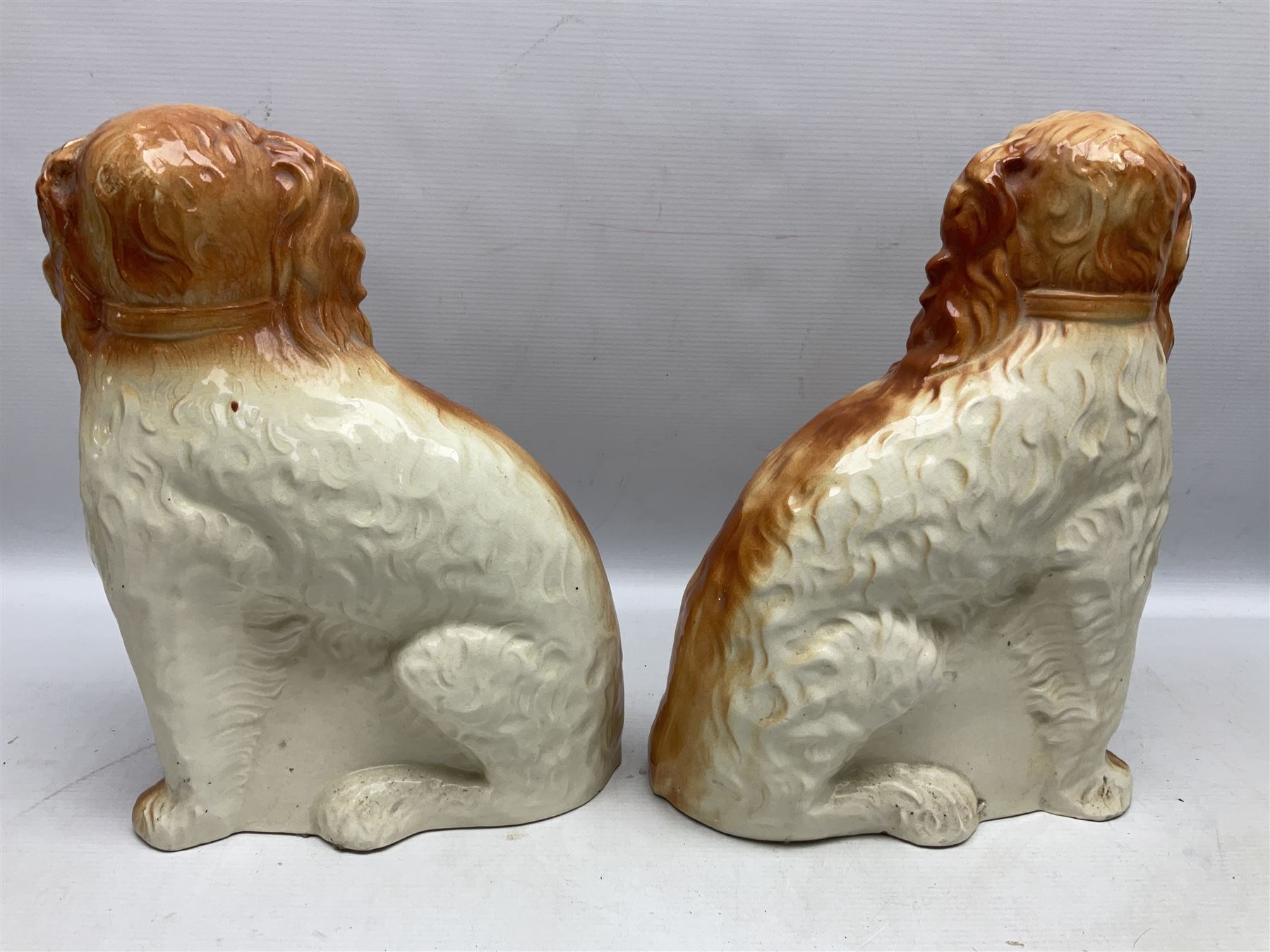 Group of Victorian and later Staffordshire style figures, to include two dogs, Prince upon horse back, horse with pink lustre patches, tall figure of a man beside his dog etc, tallest H41cm