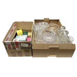 Collection of boxed Royal Collection lidded trinket boxes, together with glassware to include decanters, bowls etc in two boxes