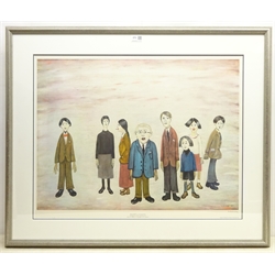  Laurence Stephen Lowry RA (Northern British 1887-1976): 'His Family', limited edition coloured lithograph signed in pencil with Fine Art Guild blind stamp numbered CLF, printed number 330 pub. Adam Collection Ltd. 57cm x 73cm    DDS - Artist's resale rights may apply to this lot  