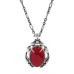 Georg Jensen 2020 Heritage Collection silver carnelian pendant necklace, boxed
