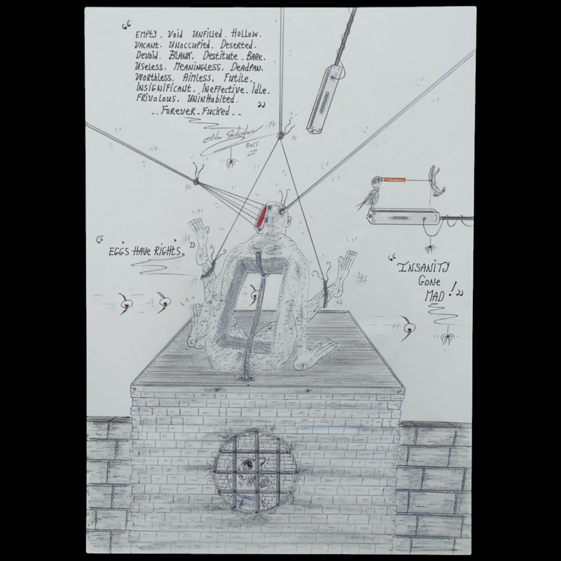 Charles Bronson (Charles Arthur Salvador) (British 1952-): A comprehensive collection of five hundred mixed media works executed between 2000 and 2025. Produced during the artist’s long-term incarceration, the works are primarily in ink, coloured pencil and mixed media on paper. The collection includes multiple formats: A5 (15 works), A4 (308 works), A3 (164 works) and A2 (13 works). Some are signed and dated; a number are executed on the reverse of official prison documents and other repurposed materials, reflecting the limited availability of art materials within the prison environment. This collection represents the largest body of the artist’s work to be offered as a single lot and has not previously been available on the market. (500) (unframed)

Notes: Dated examples span the period from 2000 to 2025, with the greatest concentration produced between 2012 and 2019 and including a group of recent large-scale works from the final years of the period; approximately twenty percent are undated.