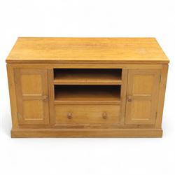 David 'Oakleafman' Langstaff - oak media cabinet, the rectangular adzed top with carved le...