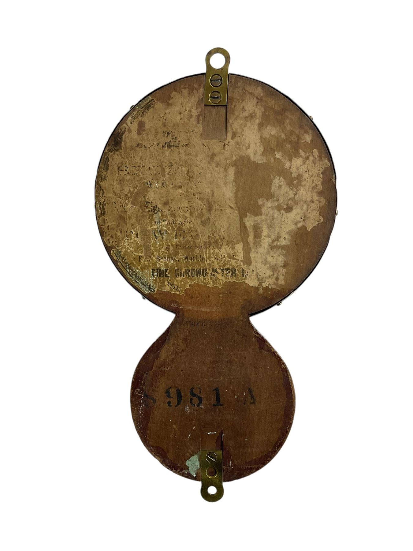 Seth Thomas U.S.A. Ships clock c1890, with a 6” silvered dial sounding the ships watch on a brass bell, eight-day twin train balance wheel movement, silvered dial with Roman numerals, steel spade hands, escapement regulation and subsidiary seconds dial, with a circular alloy drum case mounted on a wooden plaque, dial inscribed “4th November 4th 1879  Seth Thomas U.S.A.