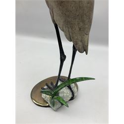 Brian Arthur (1935-2022): Heron on Rock, bronze, signed and limited edition 16/65, H41cm
