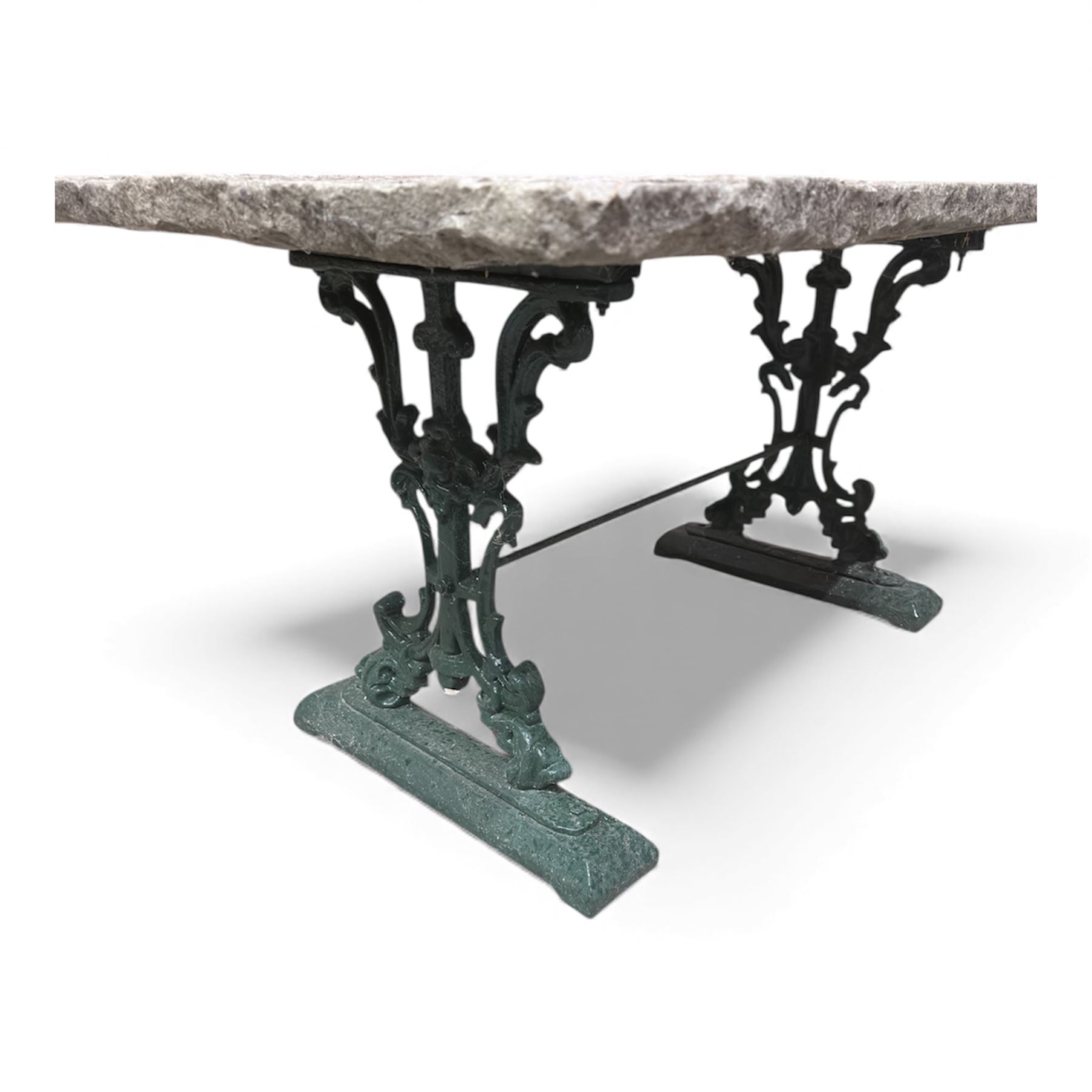 Cast iron garden table, with stone top
