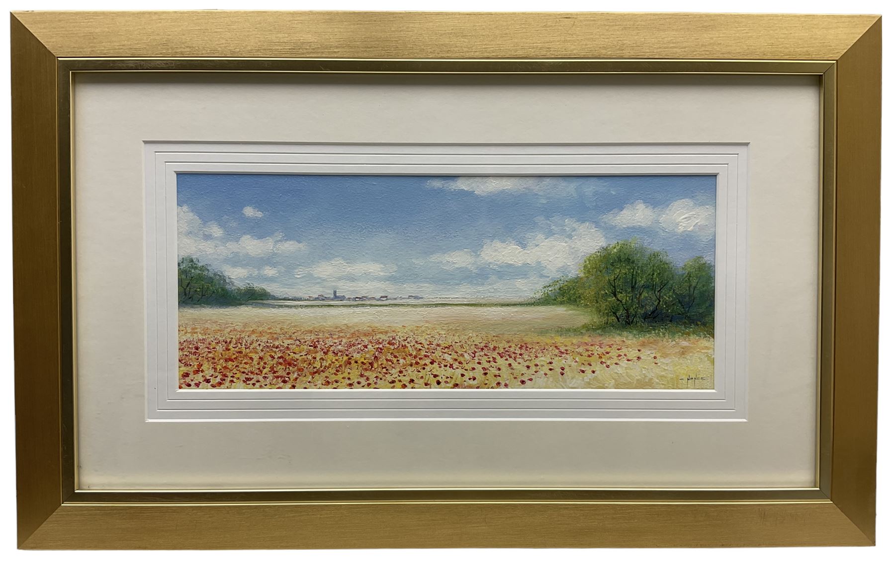 Mike Nance (British Contemporary): Field Landscape, acrylic signed 16cm x 38cm