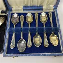 Set of six silver teaspoons, hallmarked, together with silver plated teaspoons and dish