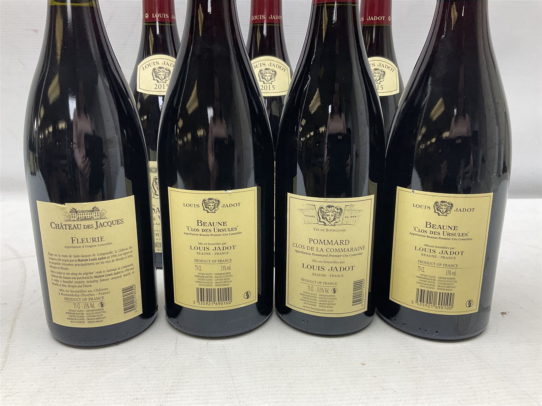 Mixed red wine from Louis Jadot, to include, 2015 Volnay, 2015 Pommard Clos De La Commaraine, 2015 Nuits Saint Georges, etc, various contents and proof, (10)