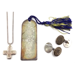  Millenium silver bookmark, cross pendant necklace and pair cufflinks all halllmarked  