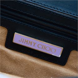 Jimmy Choo black leather and leopard-print calf hair shoulder bag, the rectangular form with leopard-print flap panel, gold-tone push-lock fastening and chain-link shoulder strap with leather shoulder pad, suede-lined interior with zip pocket and maker’s plaque stamped Jimmy Choo Made in Italy, with dust bag