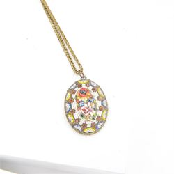Two micro mosaic fringe necklaces, together with five pendent necklaces, all decorated with mosaic floral designs