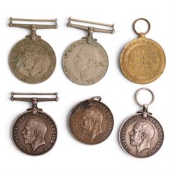 WWI British medal set, comprising George V Royal Fleet Reserve Long Service medal, War medal and Victory medal, awarded to J. 47087 T. Sharpe A.B.R.N, together with another WWI War medal, two WWII Defence medals and two sweetheart badges  