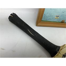 Sondico cricket bat with Yorkshire C.C.C. signatures; framed Lord Taverners v Barclaycard XI programme signed by Colin Milburn, Colin Cowdrey, Roy Kinnear, Nicholas Parsons etc; souvenir Ashes 1994/95 cricket ball; books of cricket interest; tie-pin etc