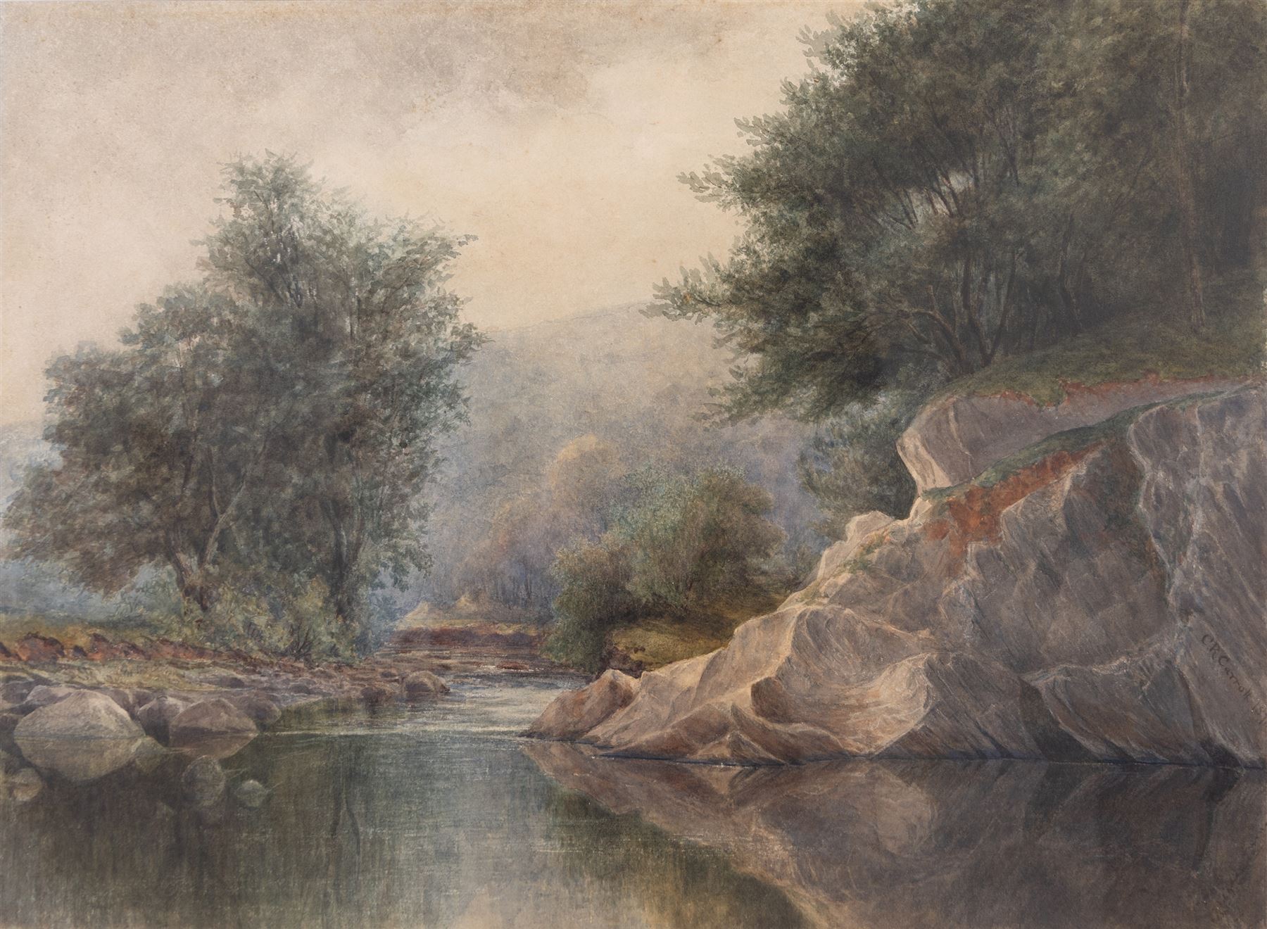 Colin R Carroll (British 19th Century): A Quiet Pool on the Lledr, watercolour signed and dated 1876, titled later verso 33cm x 45cm 