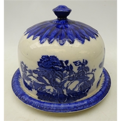  Ironstone style blue and white cheese dome printed with roses, H23cm   