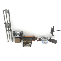 Various hand tools comprising Stanley combination plane, a button press, router jig and a Hilka 6