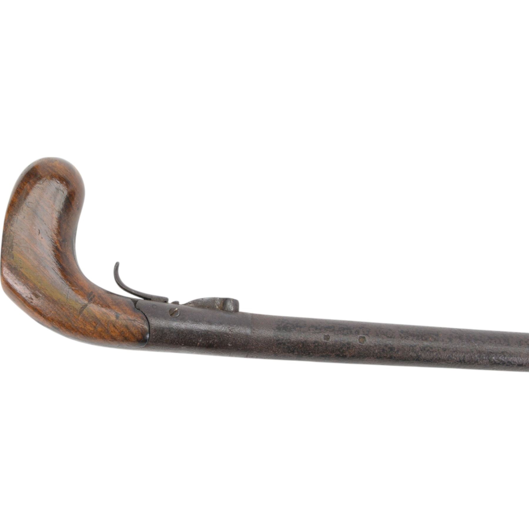 19th century walking stick gun or poacher's stick, with club-shaped handle with a recess for possible attachment of a stock, L84cm
