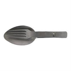 German WWII folding trench shovel with cover, together with a folding spoon and fork 