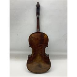German trade violin c1900 stamped PAGANINI with 35.5cm two-piece maple back and ribs and spruce top L58.5cm overall; in carrying case; and another German trade violin for spares or repair; in carrying case (2)