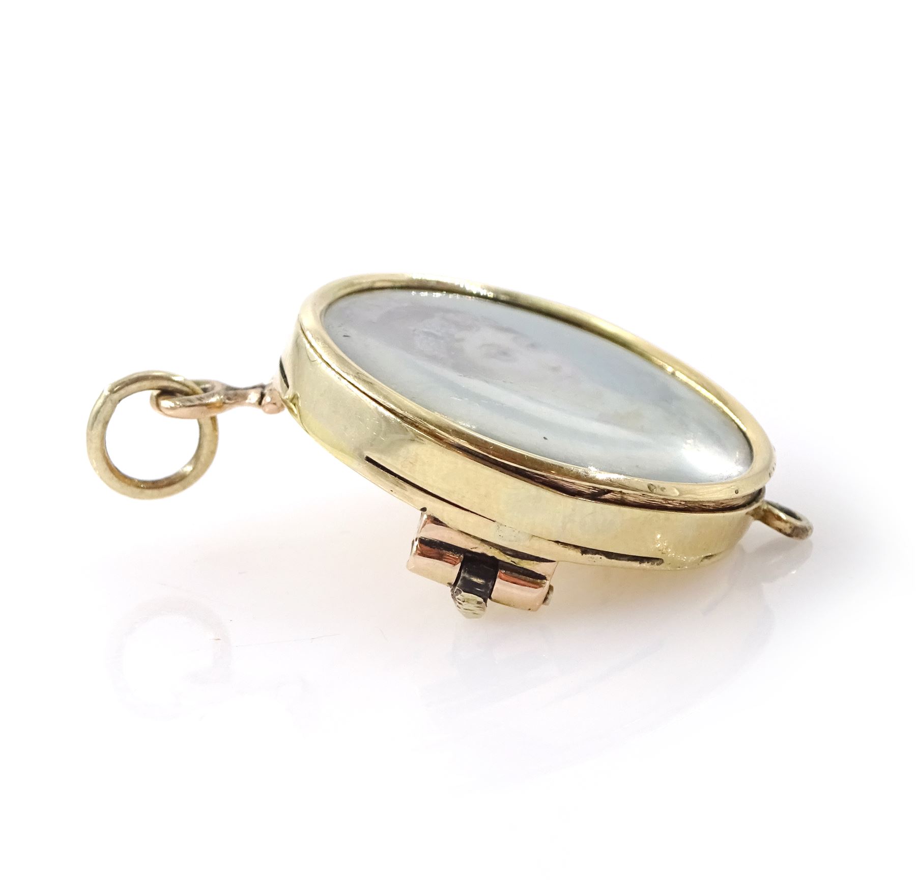 Victorian gold portrait brooch/pendant, set with a circular miniature of Pauline Bonaparte on ivory, under a glazed panel, within a gold mount, the reverse inscribed 'Pauline Bonaparte, B.Q.J, April 22nd 1891'. This lot has been registered for sale under Section 10 of the APHA Ivory Act