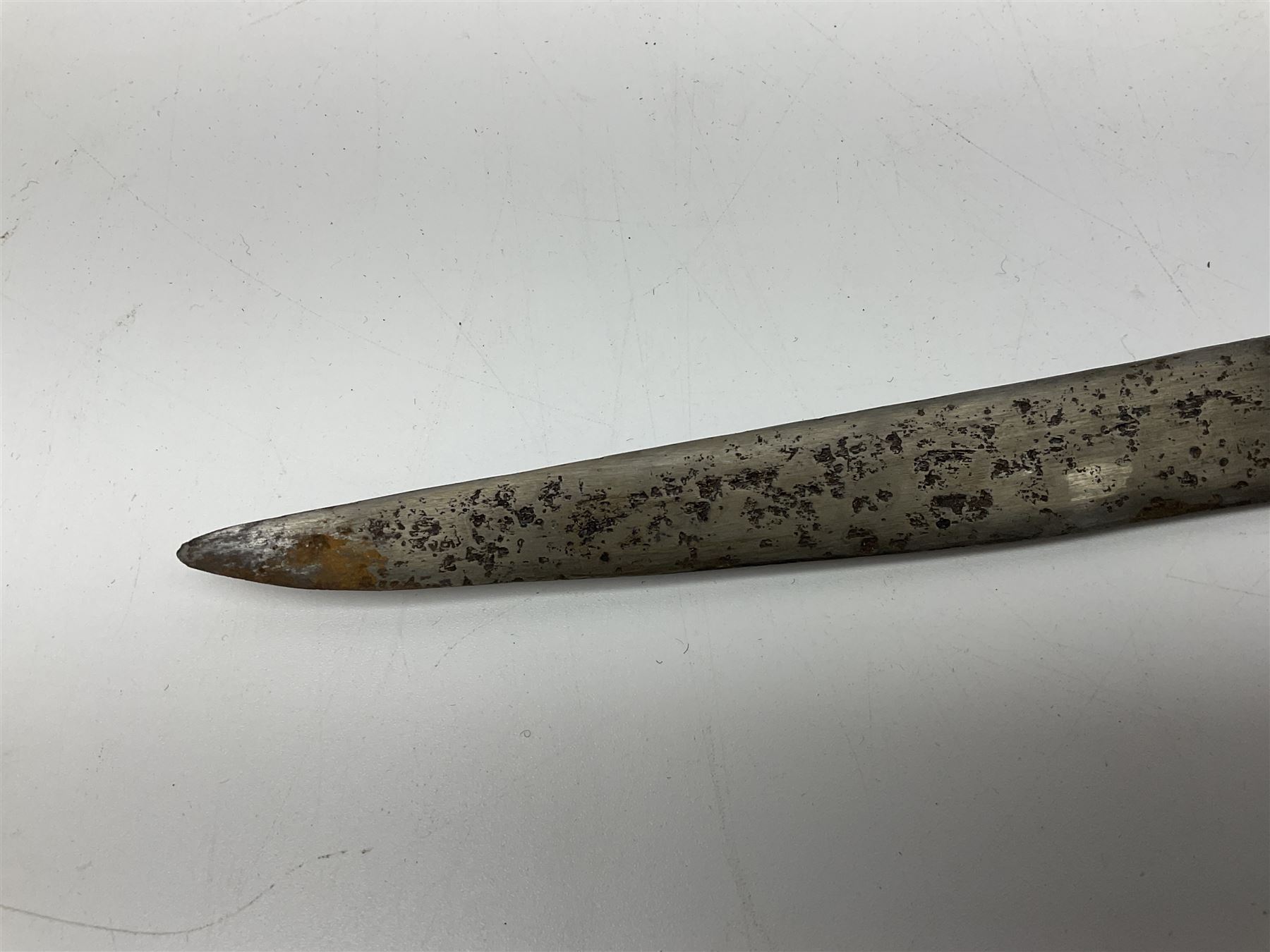 Late Victorian British Military gymnasium practice sword with 85.5cm fullered blunt pointed narrow straight blade, pierced bowl guard and chequered wooden grip L103cm overall; Leon Paul fencing foil with shaped grip and touche wiring; and two reproduction Indian tulwar swords with scabbards (4)