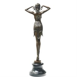 After Chiparus - Art Deco style bronze figure 'Illusions' on marble base H49cm