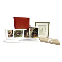 Three unframed posters - John Lennon, Frank Sinatra and Charlie Chaplin; quantity of unframed prints including The Shell Collection portfolio; and a framed print