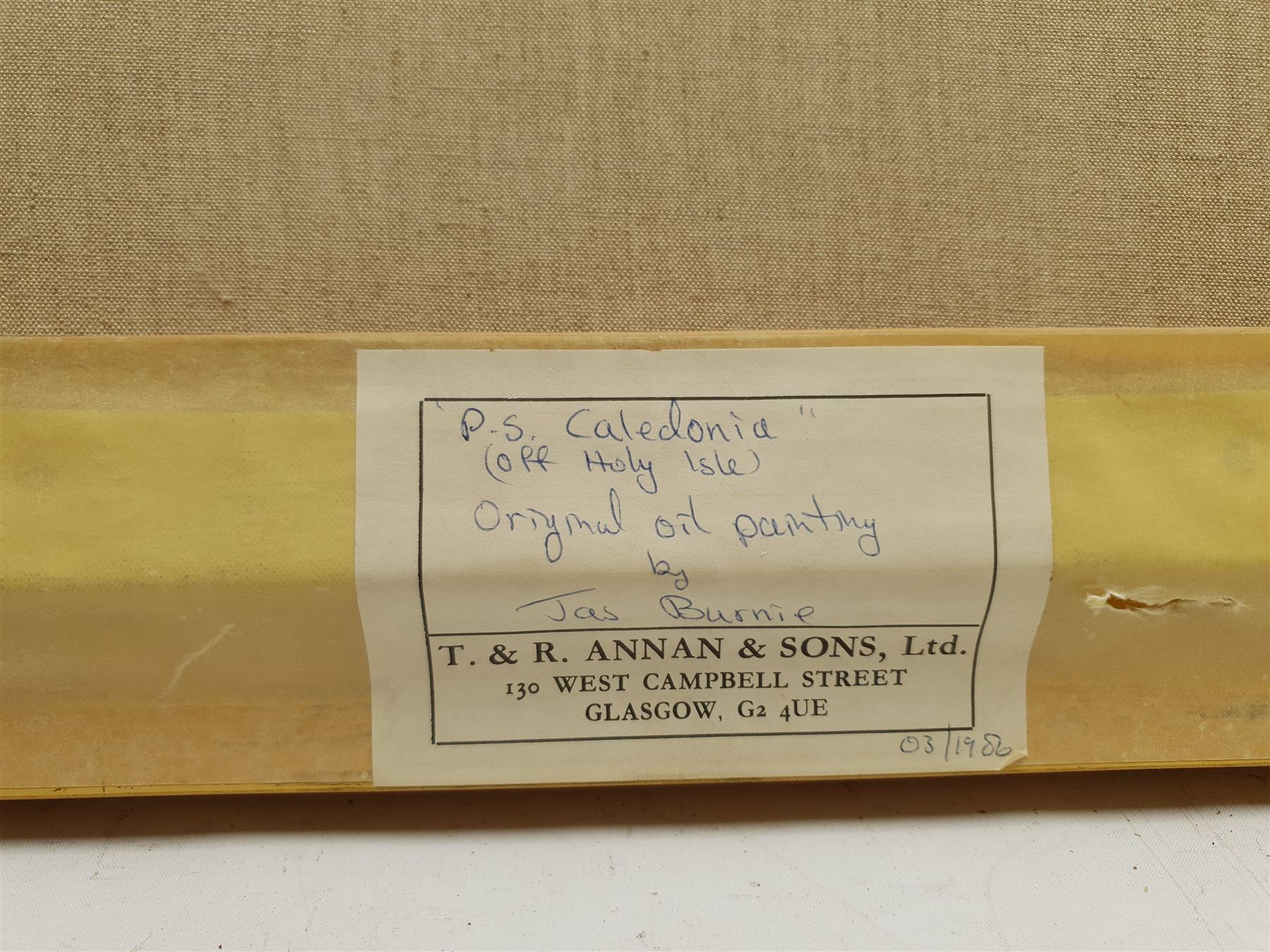 J C Burnie (British 20th century): Paddle Steamer Caledonia off Holy Isle, oil on canvas signed 29cm x 39cm