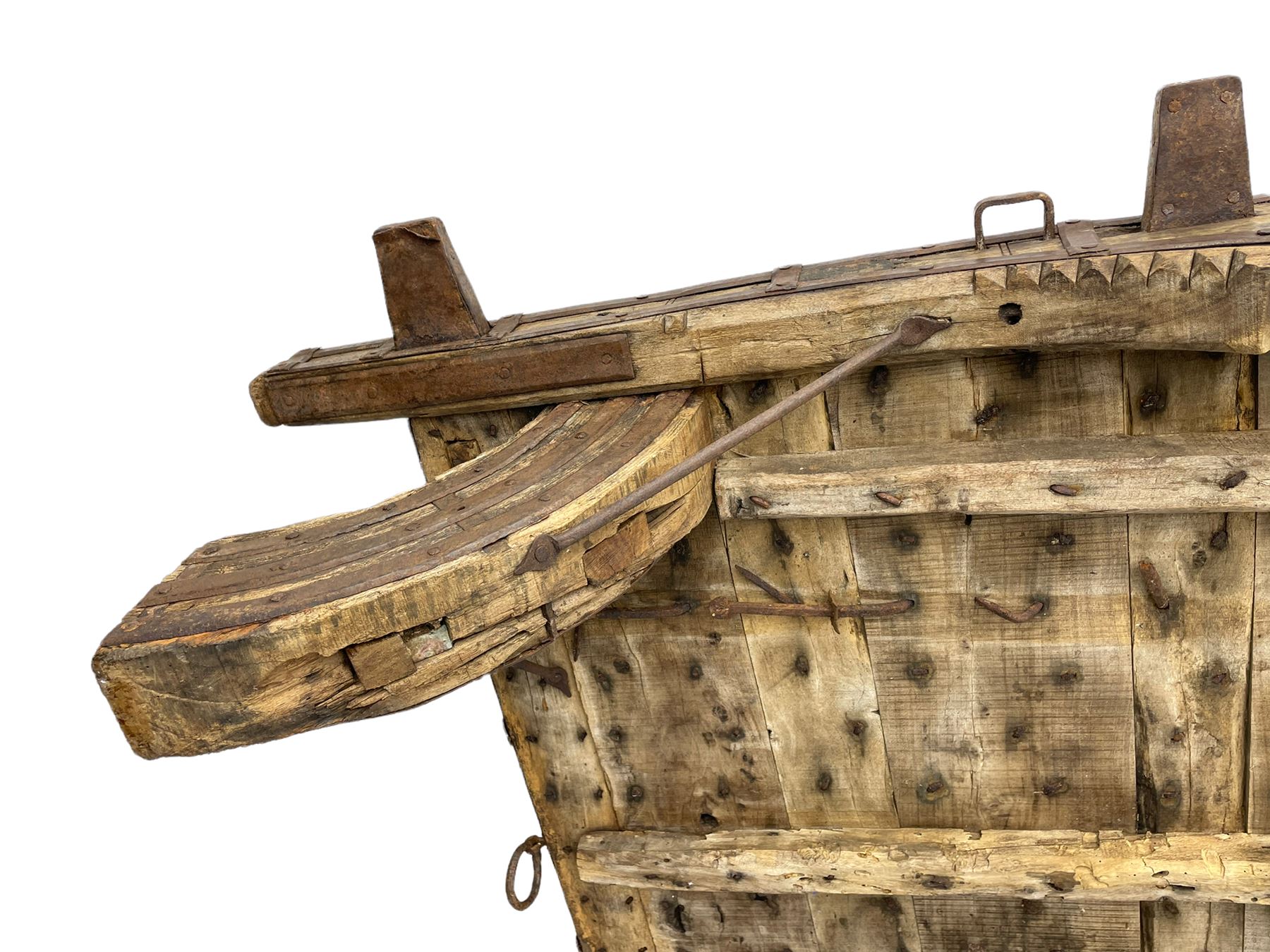 19th century Indian elephant 'Howdah' saddle, hardwood and iron bound 