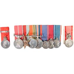 Nine medal group awarded to Sergeant Lewis L Lockwood; British Empire Medal, 1939-1945 Star, Defence Medal, War Medal, George V Royal Victorian Medal, George V 1935 Silver Jubilee medal, Norwegian King Haakon VII Jubilee Medal and Yugoslavia Medal of Merit, together with matching miniature medal set and ribbon bar, ephemera and photograph relating to L. Lockwood  
