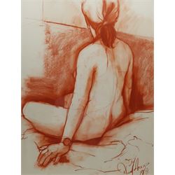 David Fisher (British 1963-): Seated Nude, sanguine signed and dated '98, 63cm x 47cm