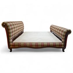 And So To Bed - Bonaparte Emperor 7' upholstered and classic Victorian design wood framed, upholstered in chequered pattern fabric with scroll-shaped headboard and footboard, upholstered side rails, with a faux suede divan together with a fitted Vispring Kingsbridge mattress, supported on cabriole legs 