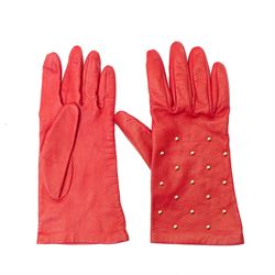 Harrods, Jaeger and others - five pairs of ladies’ leather gloves, comprising red Harrods studded gloves, brown Jaeger buttoned gloves and three further Italian pairs