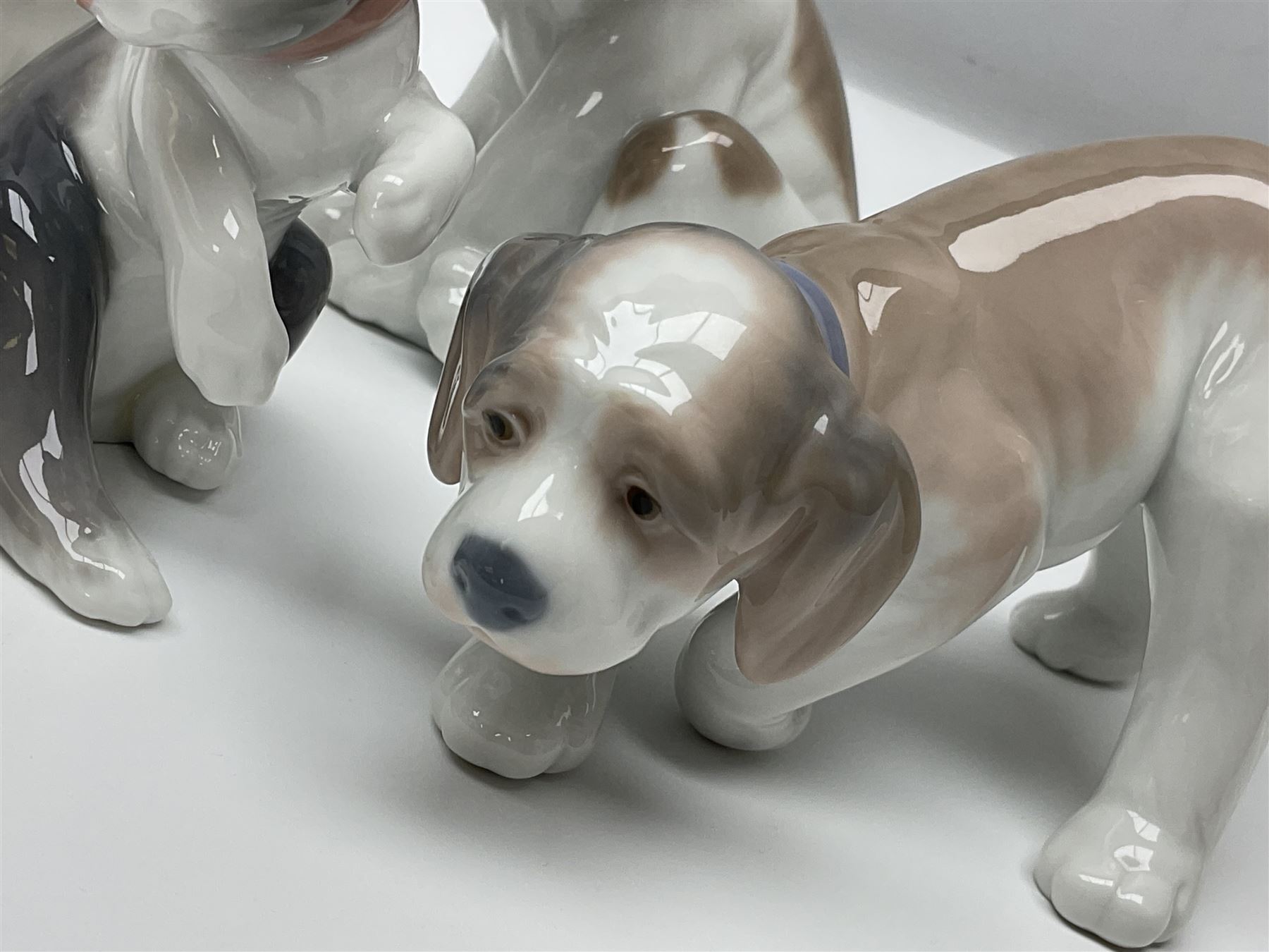 Five Lladro figures, comprising Cat and Mouse no. 5236, That Tickles no. 5888, Gentle Surprise no. 6210, Little Hunter no. 6212 and Resting Polar Bear no. 1208, largest H12cm