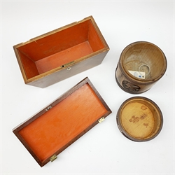 19th century mahogany sarcophagus form tea caddy, L29cm and a Chinese cared bamboo brush pot and cover H19cm 