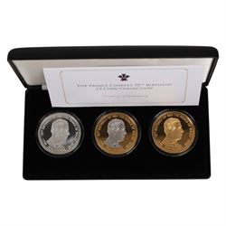 Mostly commemorative coins, including Queen Elizabeth II two pound and fifty pence coins on Change Checker cards, 'Prince Charles 70th Birthday Coin collection', etc