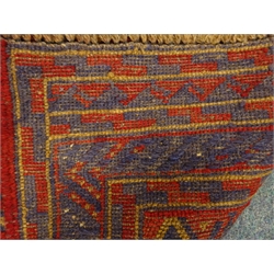  Gazak red and blue ground rug, geometric pattern field, 125cm x 120cm  